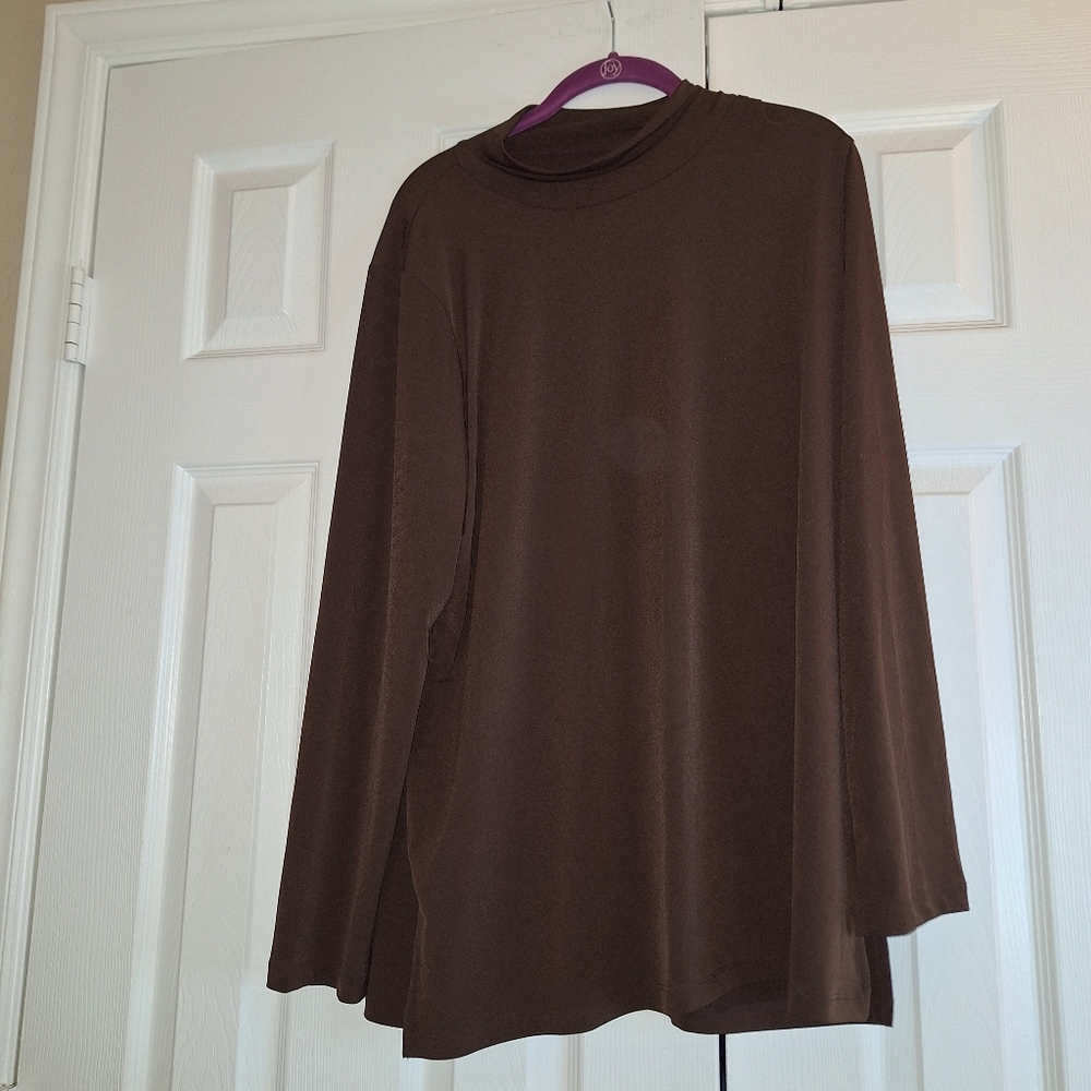 SUSAN GRAVER Brown Long Sleeve Top/tunic